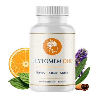 Phytomem One tablets bottle surrounded by natural ingredients